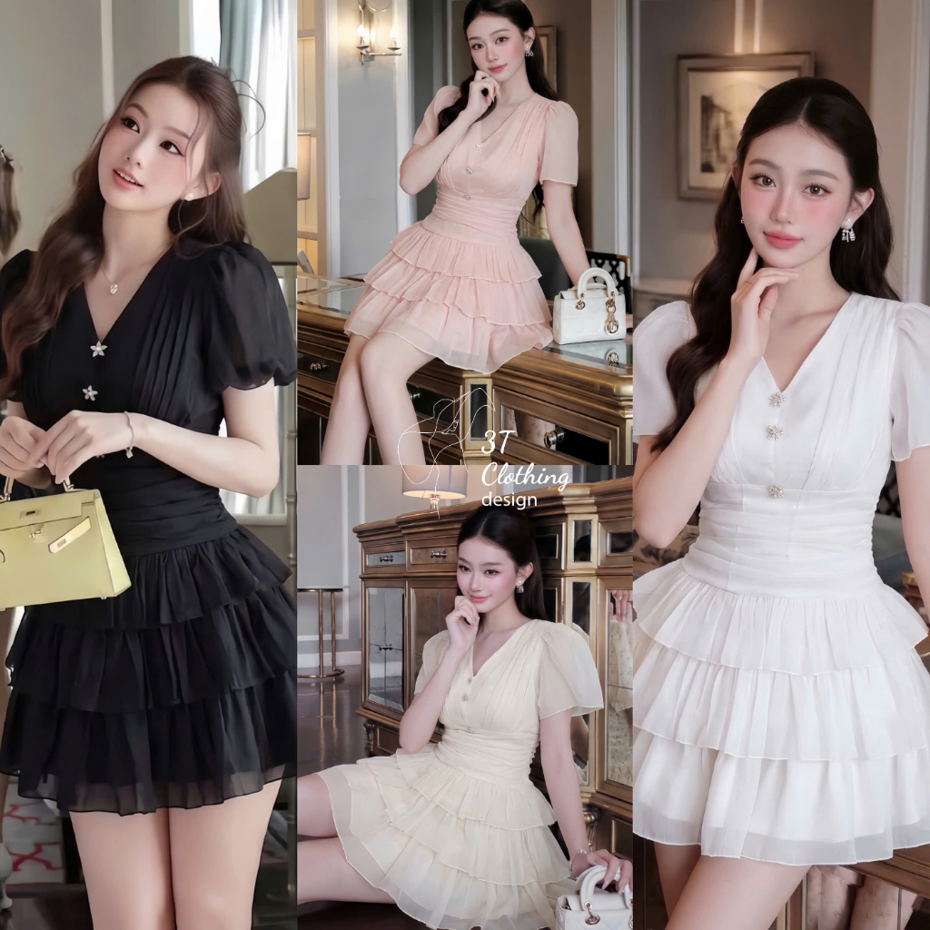 Đầm váy nữ thời trang đi tiệc đi chơi cao cấp vải voan tơ 2 lớp đính kèm ghim cài đá sang trọng bigsize 40kg- 80kg B29