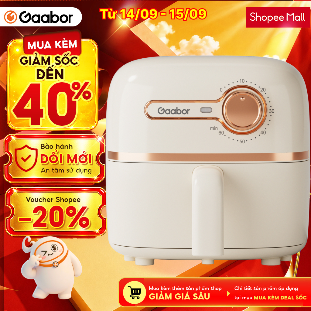 Nồi chiên không dầu mini 2L Gaabor AF20M-YE01S công suất 900W nóng nhanh nhỏ gọn giá rẻ văn phòng nhà trọ