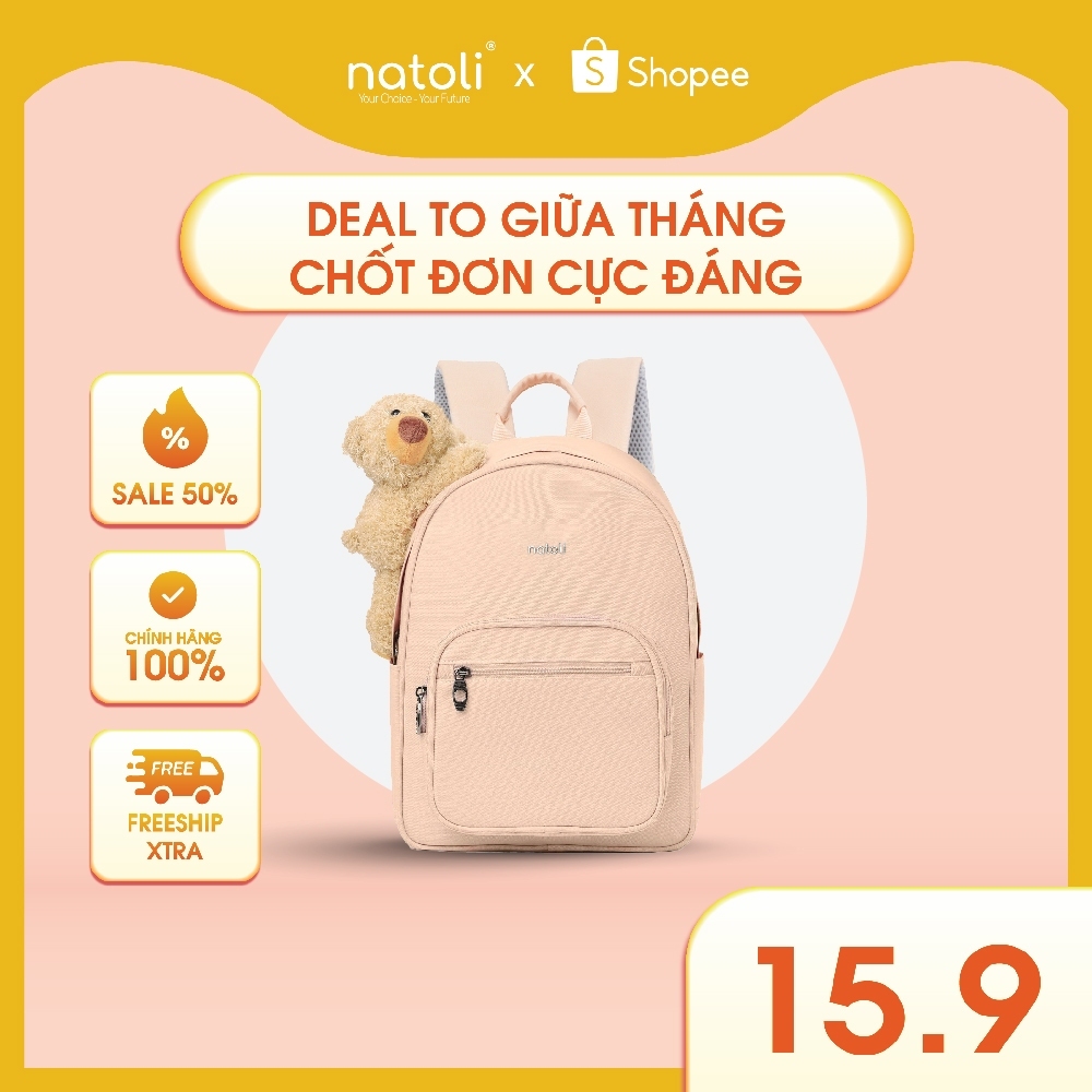 Balo nữ thời trang gấu bông NATOLI cute, hàn quốc, đi học, nhiều ngăn Dreamy Teddy Bear School Backpack B16