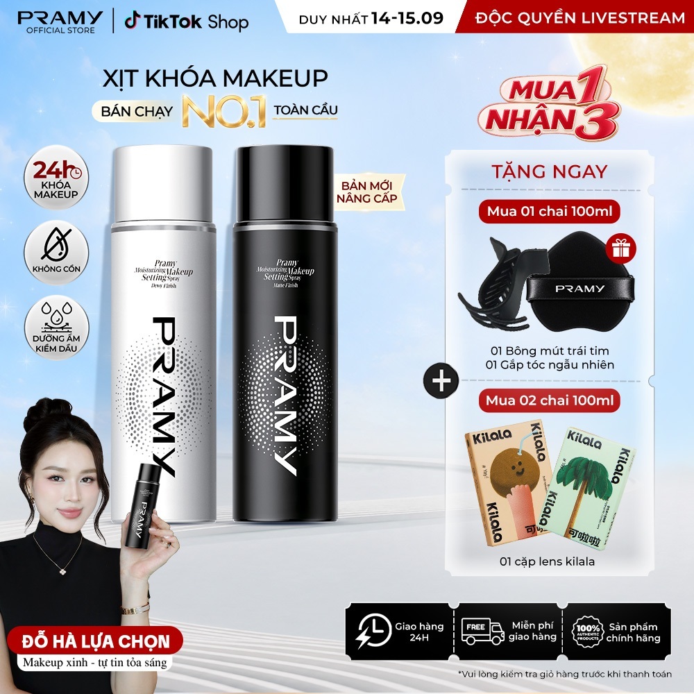 [ĐỘC QUYỀN LIVE] PRAMY Xịt Khoá Nền Trang Điểm, Dưỡng Ẩm, Kiềm Dầu, Lâu Trôi, Dưỡng Ẩm, Không Chứa Cồn 100ML
