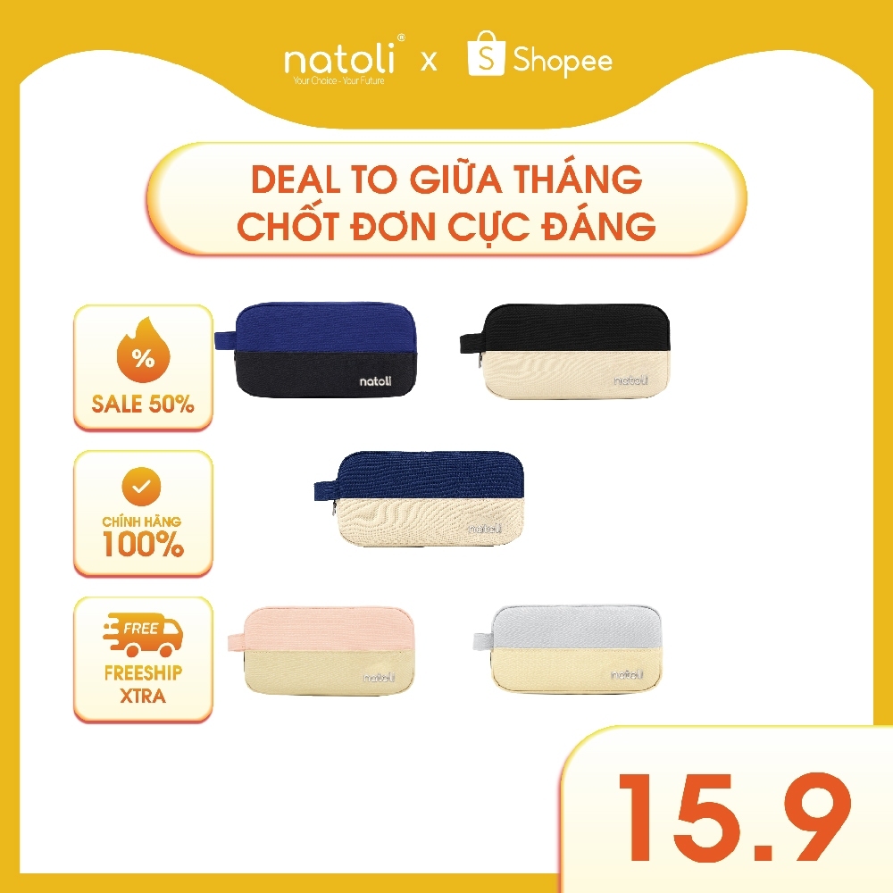 Bóp viết nhiều ngăn NATOLI, hộp bút cute chống nước đựng bút đa năng - BST Simple Duo Pen Case T23