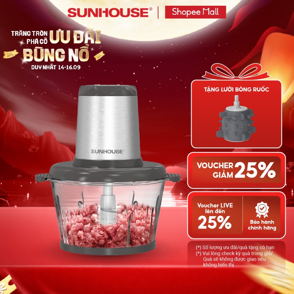 [Phiên bản mới] Máy xay thịt Sunhouse SHD5405 - Kèm lưỡi đánh bông ruốc, bóc tỏi  - 2 chế độ xay - Tự ngắt khi quá nhiệt