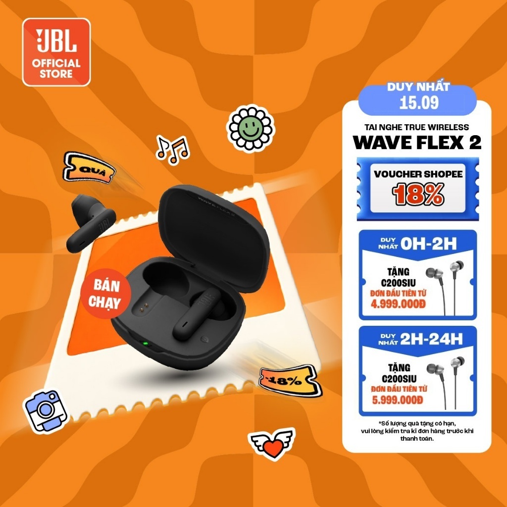 [ĐỘC QUYỀN] Tai Nghe TWS Earbuds JBL WAVE FLEX 2 Chơi Nhạc Tới 40 Giờ Kháng Bụi Nước IP54