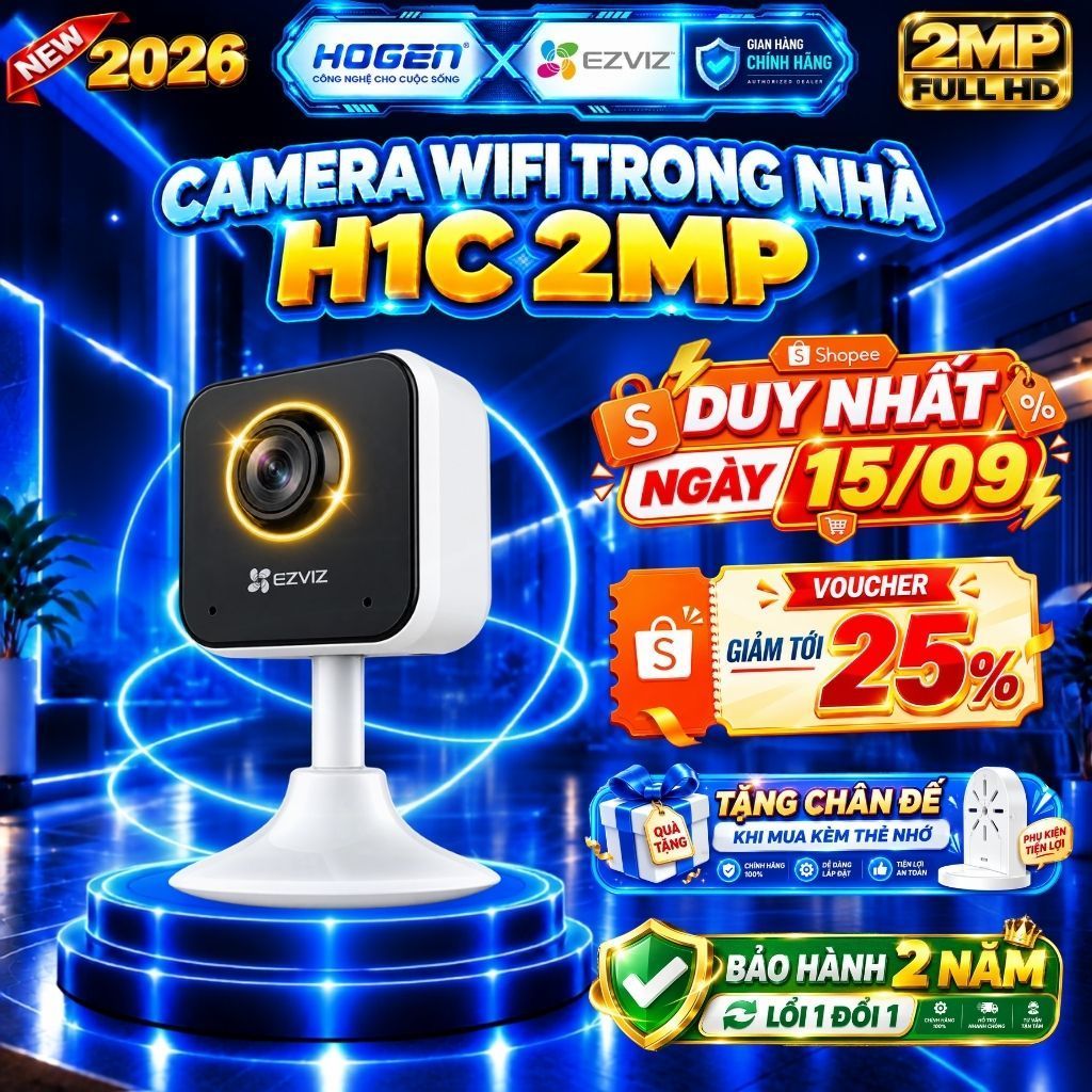 Camera Wifi EZVIZ Trong Nhà H1C,C1C-B,CB1(1600mAH) 1080P - Đế Nam Châm Cố Định,Góc Siêu Rộng,BH 12TH