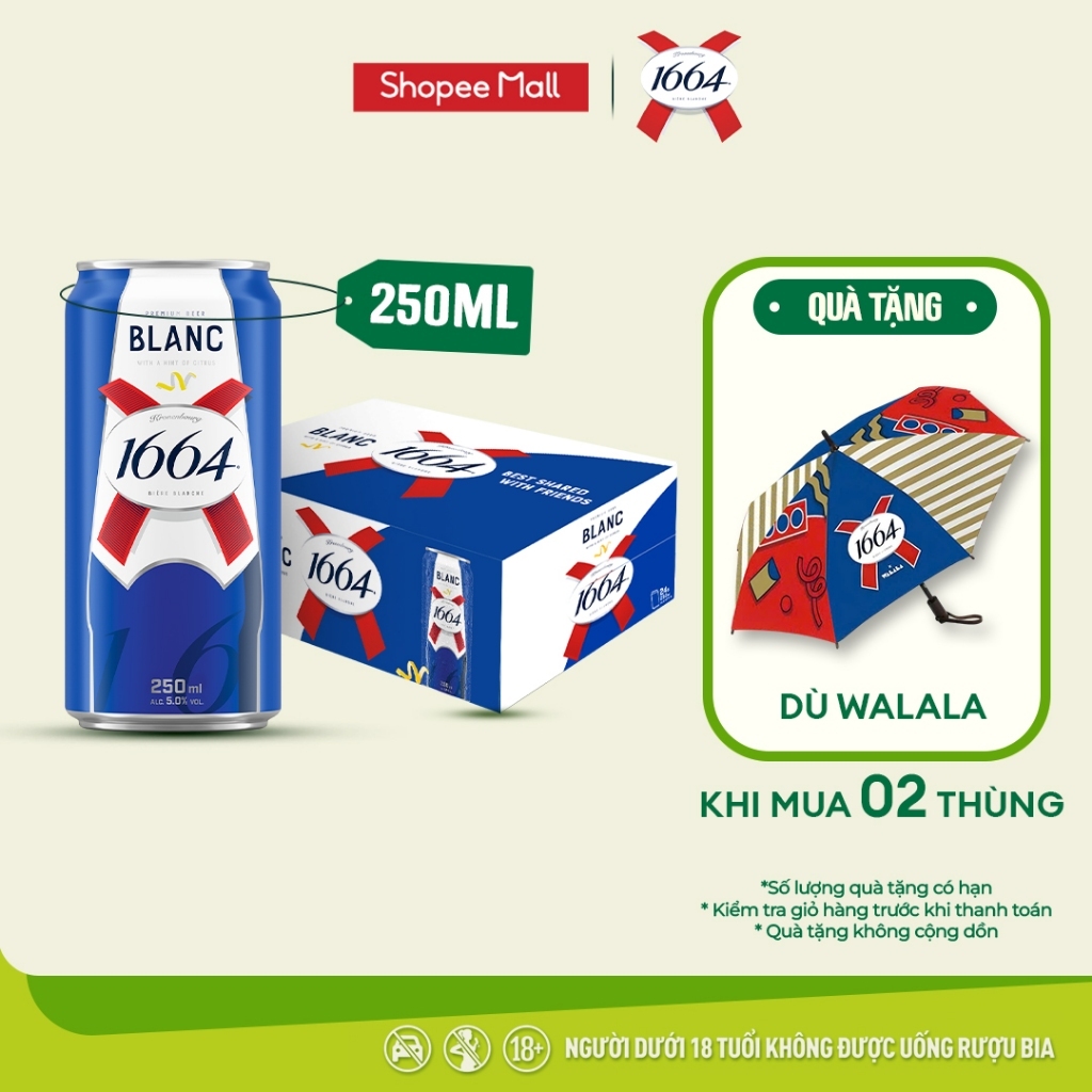 Thùng 24 lon Bia Pháp Kronenbourg 1664 Blanc (250ml/lon) - Độ cồn 5%