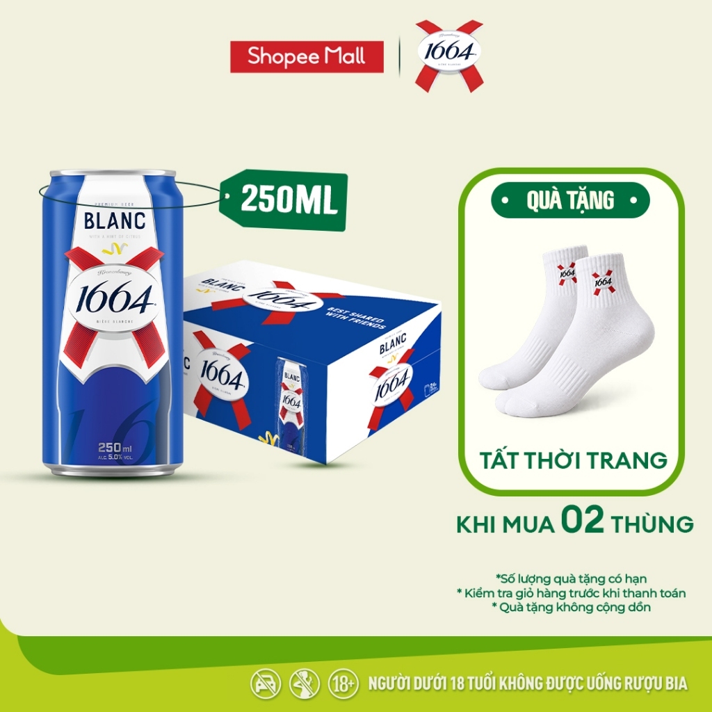 Thùng 24 lon Bia Pháp Kronenbourg 1664 Blanc (250ml/lon) - Độ cồn 5%