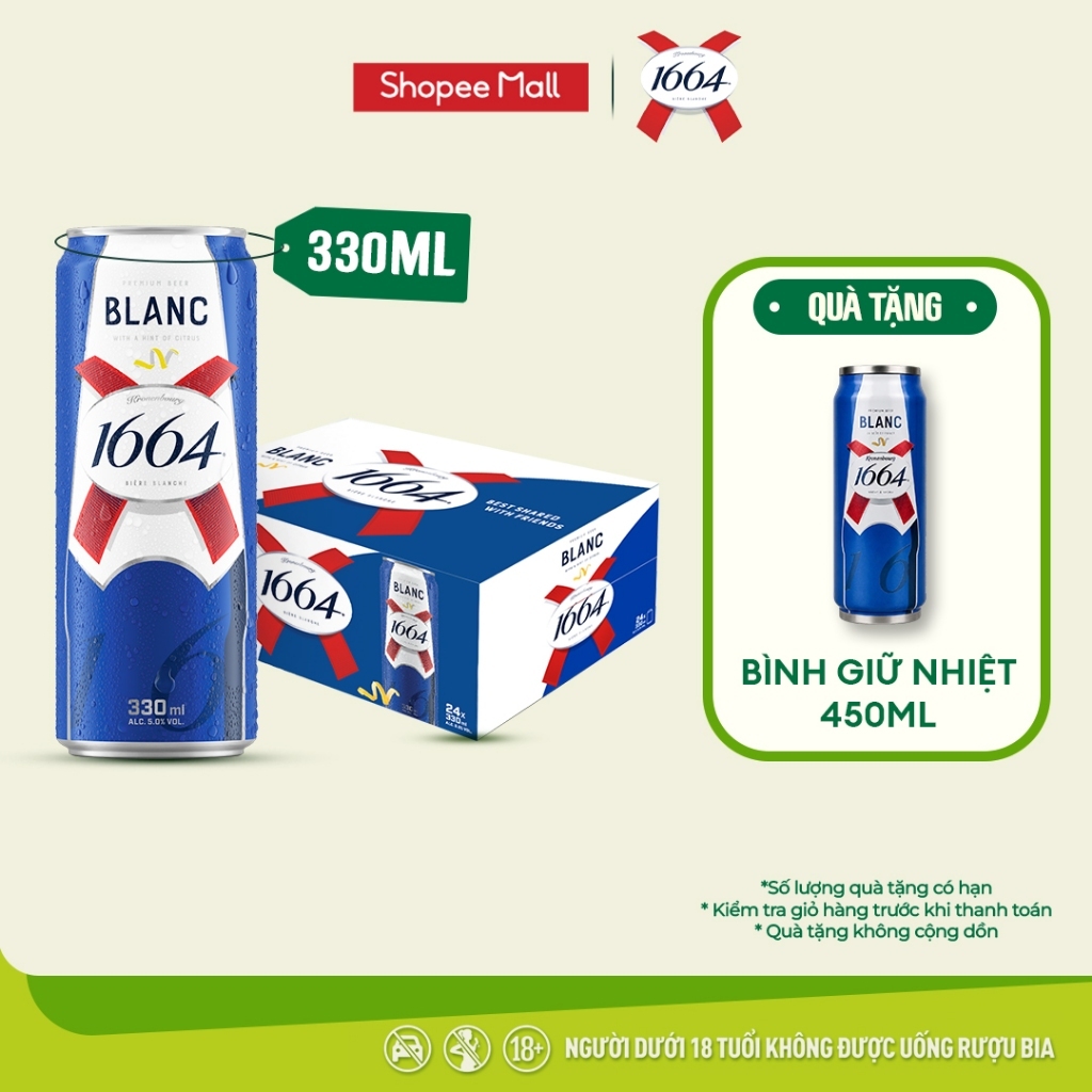 Thùng 24 lon Bia Pháp Kronenbourg 1664 Blanc (330ml/lon) - Độ cồn 5%