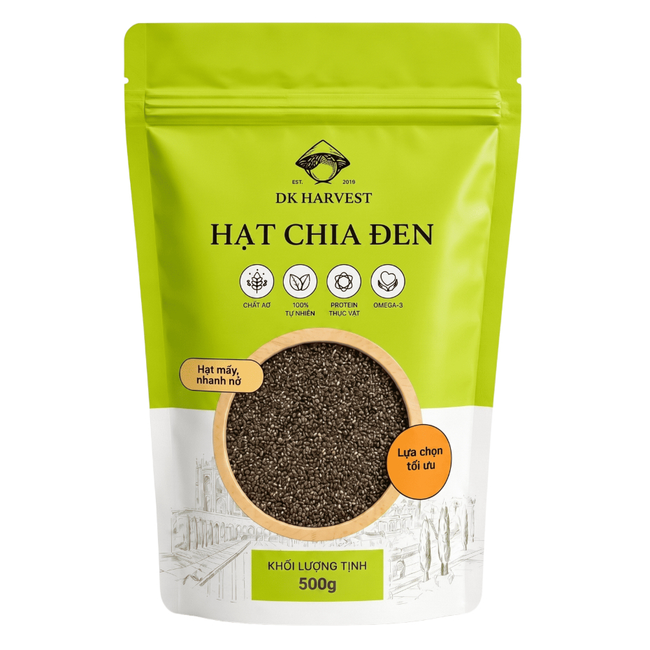 Hạt Chia Đen DK Harvest Nhập Khẩu chính ngạch - Túi 100g/500g - Độ tinh khiết cao Giàu Omega-3, Ăn Kiêng Healthy