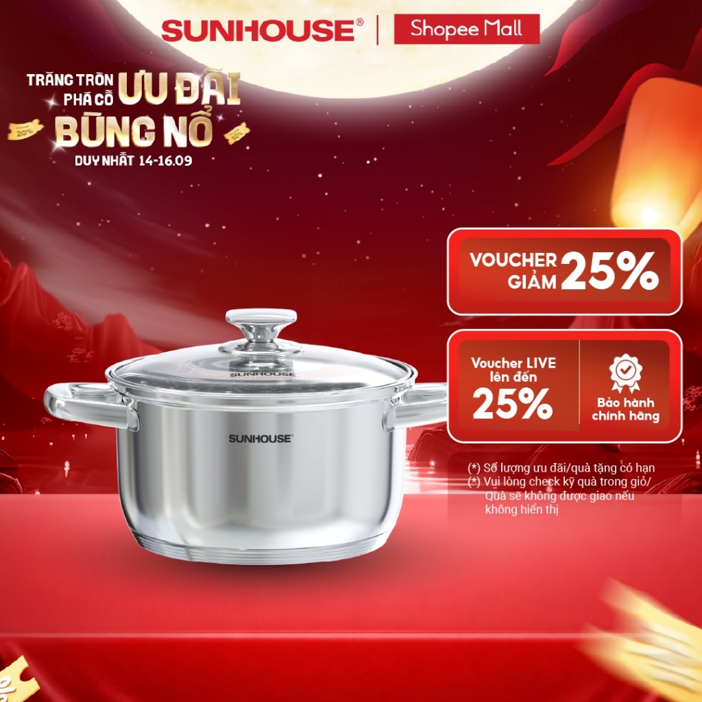 Nồi Inox 5 đáy Sunhouse SHG799-xx - Đáy 5 lớp bền bỉ - Inox cao cấp - Truyền nhiệt nhanh - Dùng mọi loại bếp