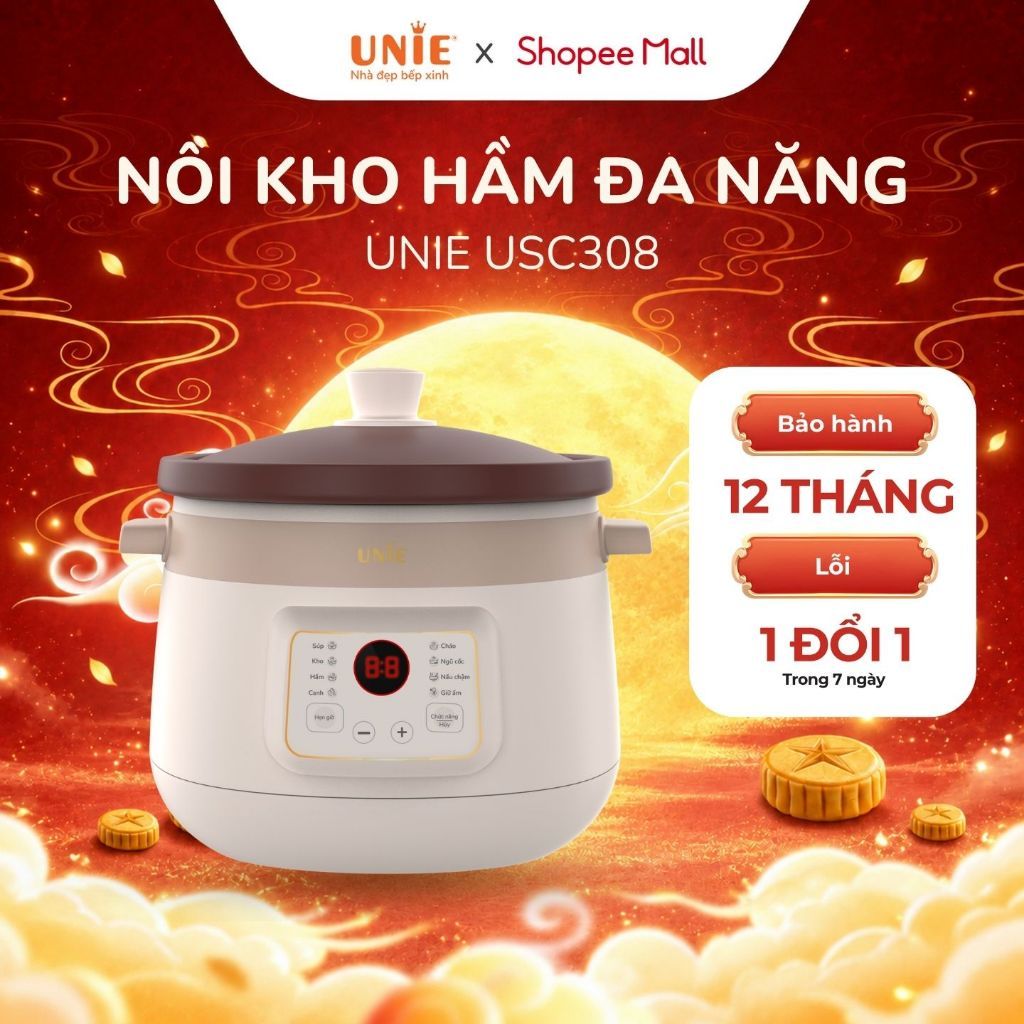 [FS] Nồi kho hầm chậm đa năng UNIE USC308, lòng nồi gốm tử sa cao cấp, dung tích 3L, 8 chức năng nấu, bảo hành 12 tháng