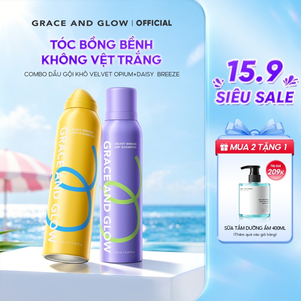Dầu gội khô phồng tóc Grace and Glow Velvet Opium/Daisy Breeze kiềm dầu lâu bết giúp giải cứu tóc bết lưu 150ml
