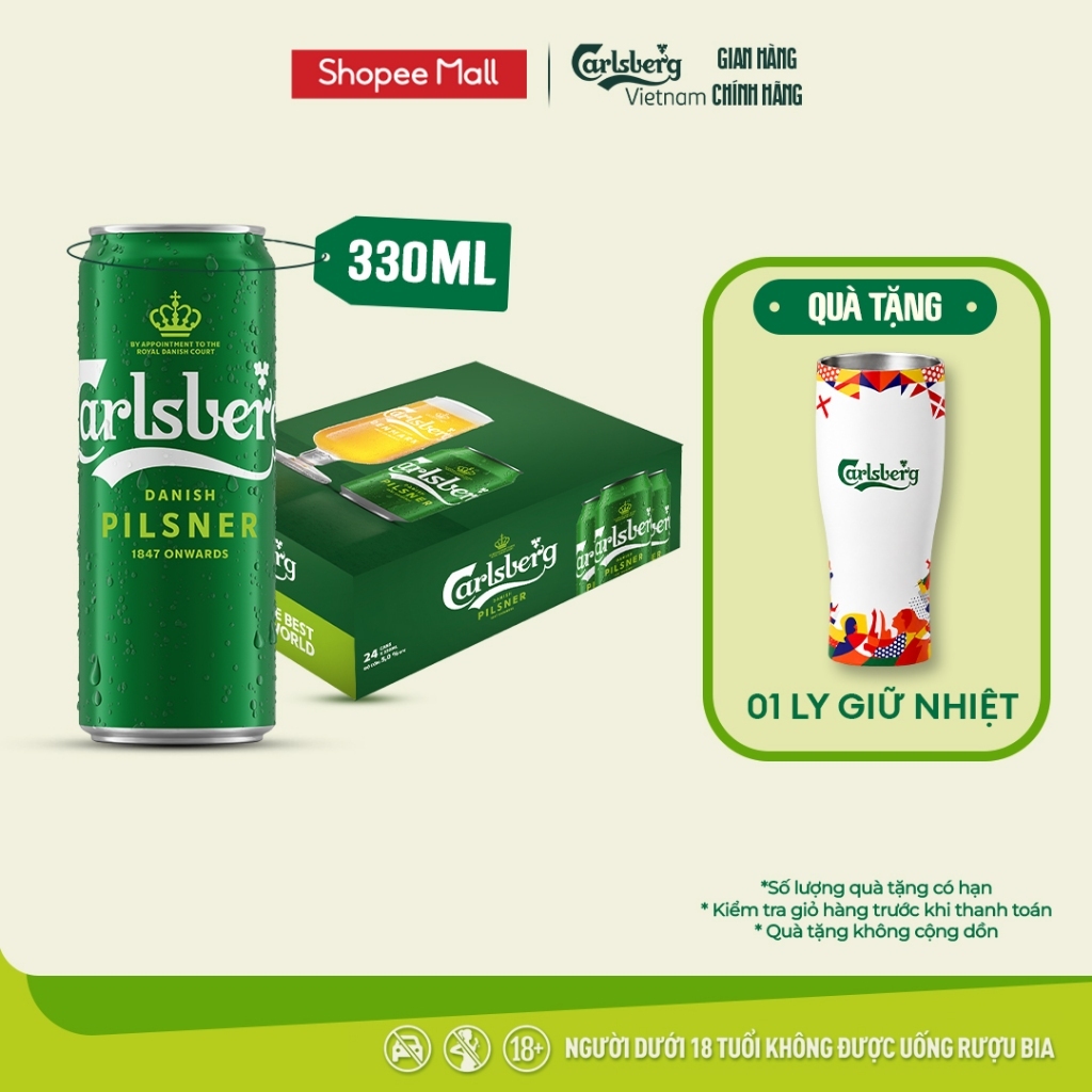 Thùng 24 lon Bia Danish Pilsner Carlsberg (330ml/lon) - Độ cồn 5%
