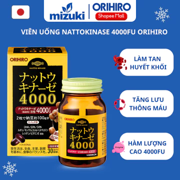 Viên Uống Nattokinase 4000FU Orihiro Nhật Bản Giúp Hỗ Trợ Giảm Hình Thành Và Đánh Tan Huyết Khối Hộp 60 Viên