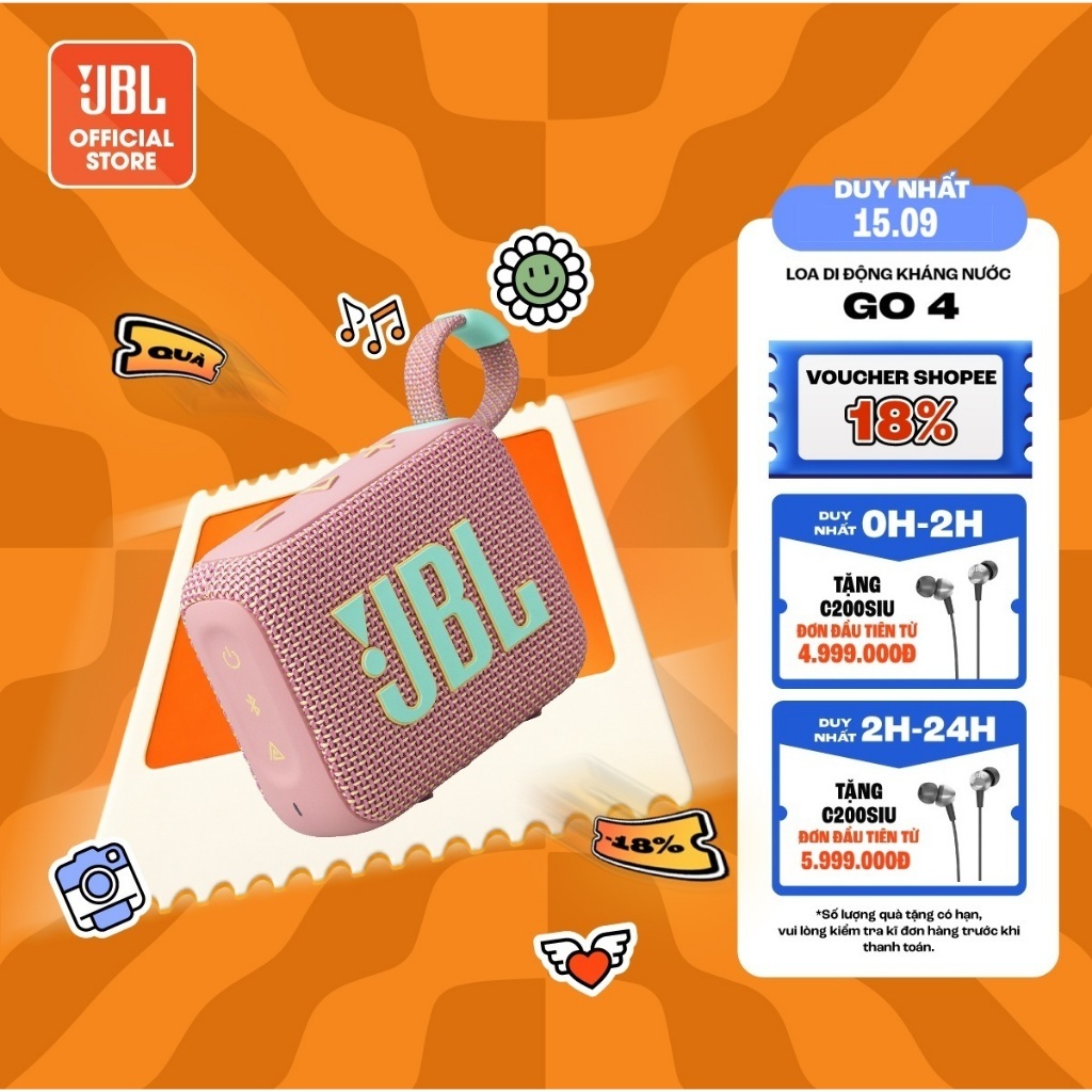 Loa Di Động Bluetooth JBL Go 4 Chơi Nhạc tới 7 Giờ Bluetooth 5.3 Chống Nước IP67 Kết Nối Đa Loa