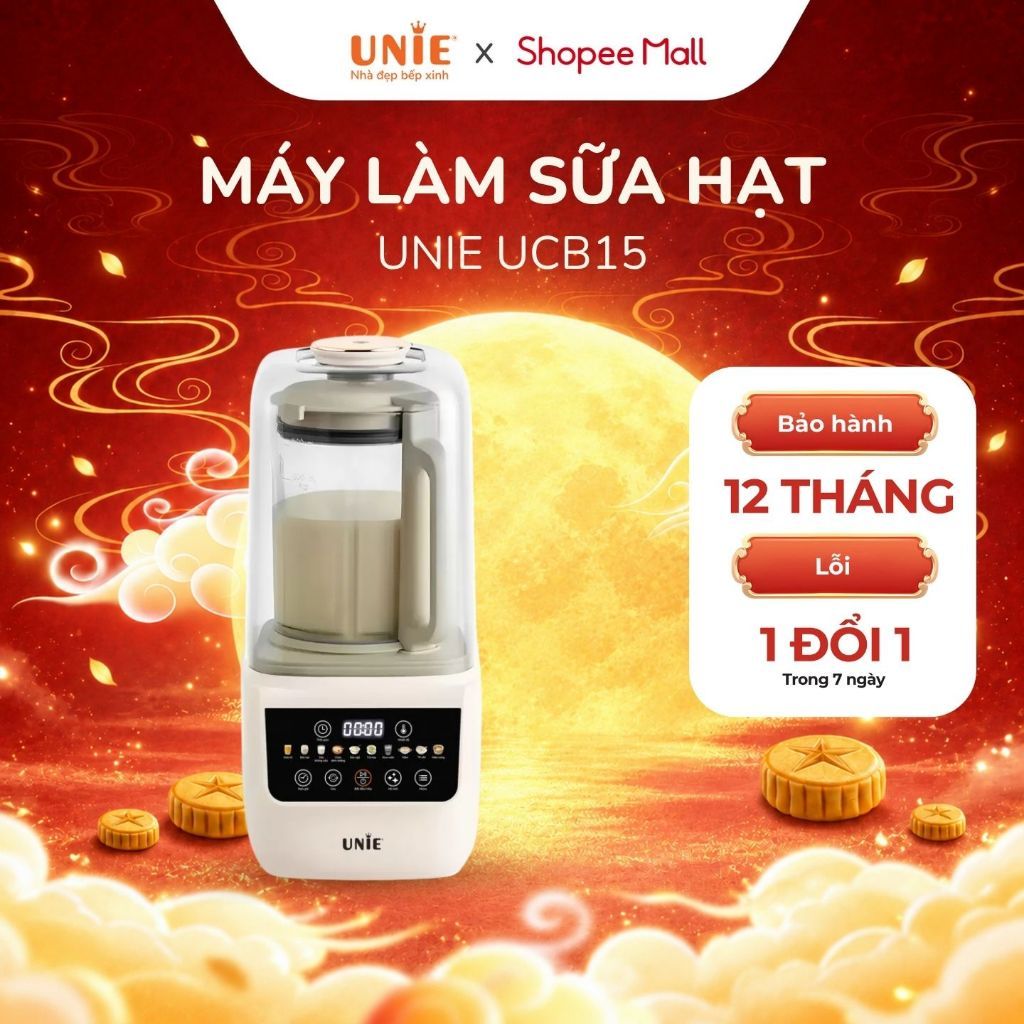 [FS] Máy làm sữa hạt UNIE UCB15 dung tích 1.5L, giảm ồn 30%,10 chức năng nấu, lưỡi dao xay 8 cánh, bảo hành 12 tháng