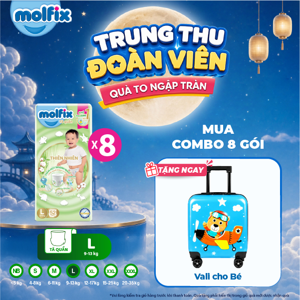 Combo 8 Tã/bỉm quần Molfix Thiên Nhiên Super Jumbo (CÓ MIX SIZE) bông cotton organic