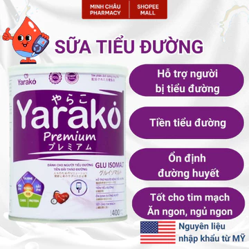 Sữa Tiểu Đường YARAKO PREMIUM GLU ISOMALT Dành Cho Người Tiểu Đường Và Tiền Đái Tháo Đường 400g/900g