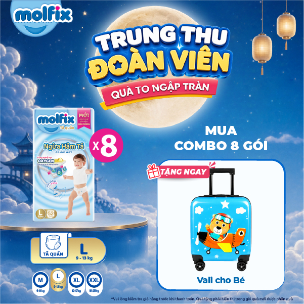 Combo 8 Tã/bỉm quần Oxy Super Jumbo Molfix (CÓ MIX SIZE) giúp Ngừa Hăm Tã đủ các size