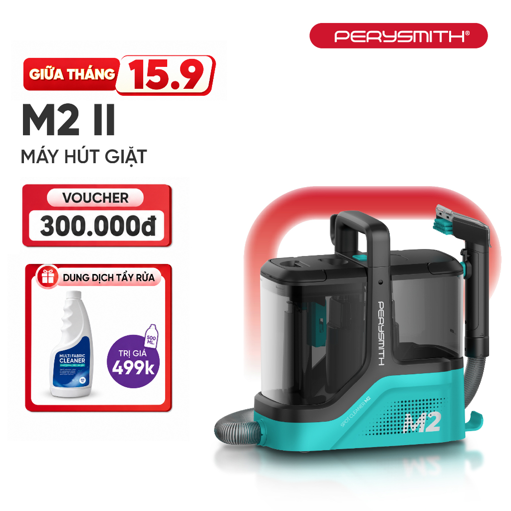 Máy giặt hút PerySmith M2 II Diệt Khuẩn, Bình Nước 2L, Lực Hút 19k PA