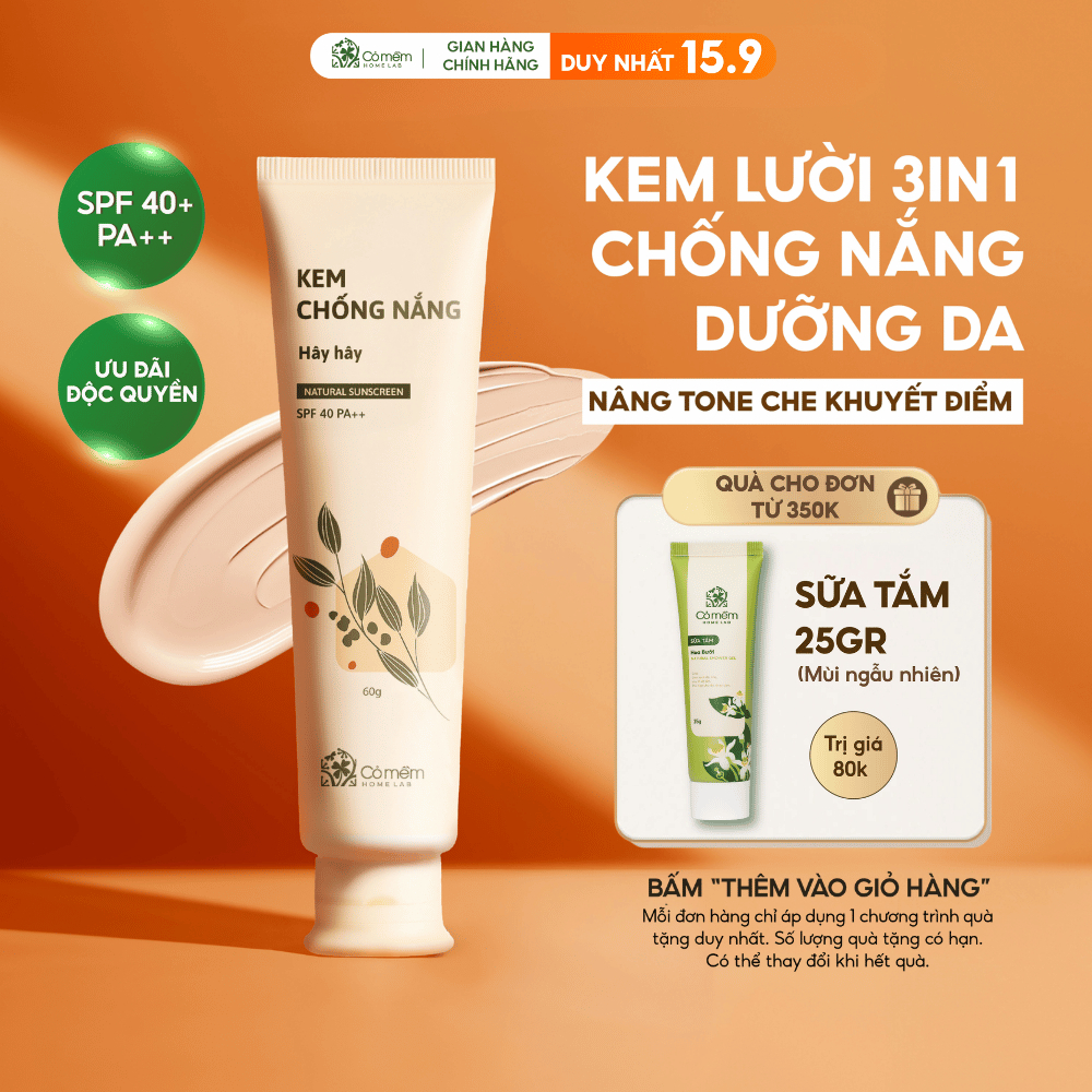 Kem Chống Nắng Mặt Nâng Tông Thấm Nhanh Hây Hây Cho Mọi Loại Da Khô Dầu Mụn SPF 40 PA ++ Cỏ Mềm 60g