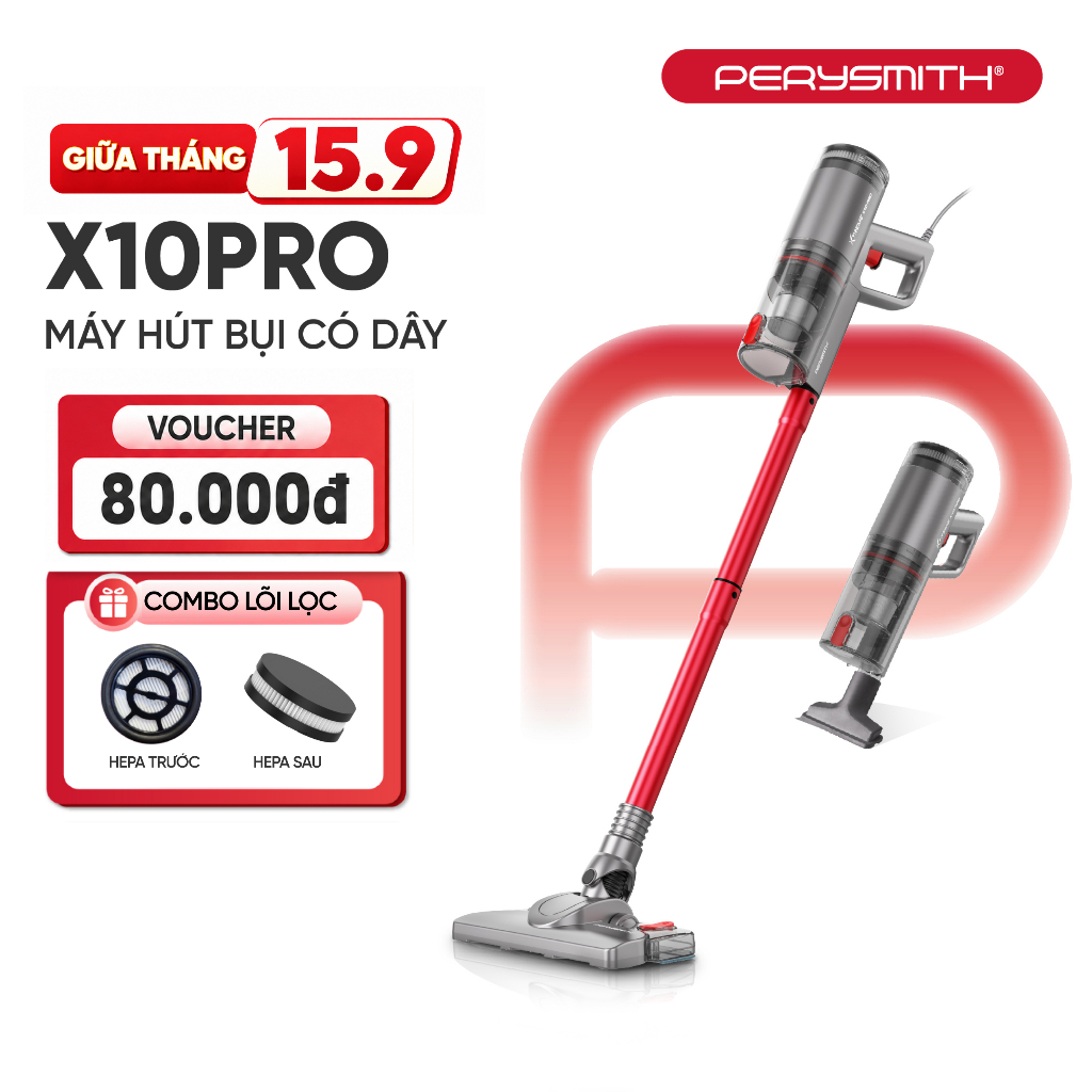 Máy Hút Bụi Có Dây PerySmith X10Pro Lực Hút Mạnh 21.000 Pa, Công Suất 600W, Gọn Nhẹ 1Kg