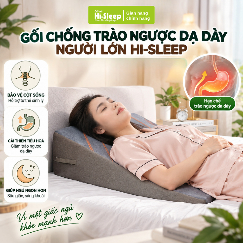 Đệm chống trào ngược dạ dày HI-SLEEP dành cho người lớn kích thước rộng, thoải mái hơn, chống trượt