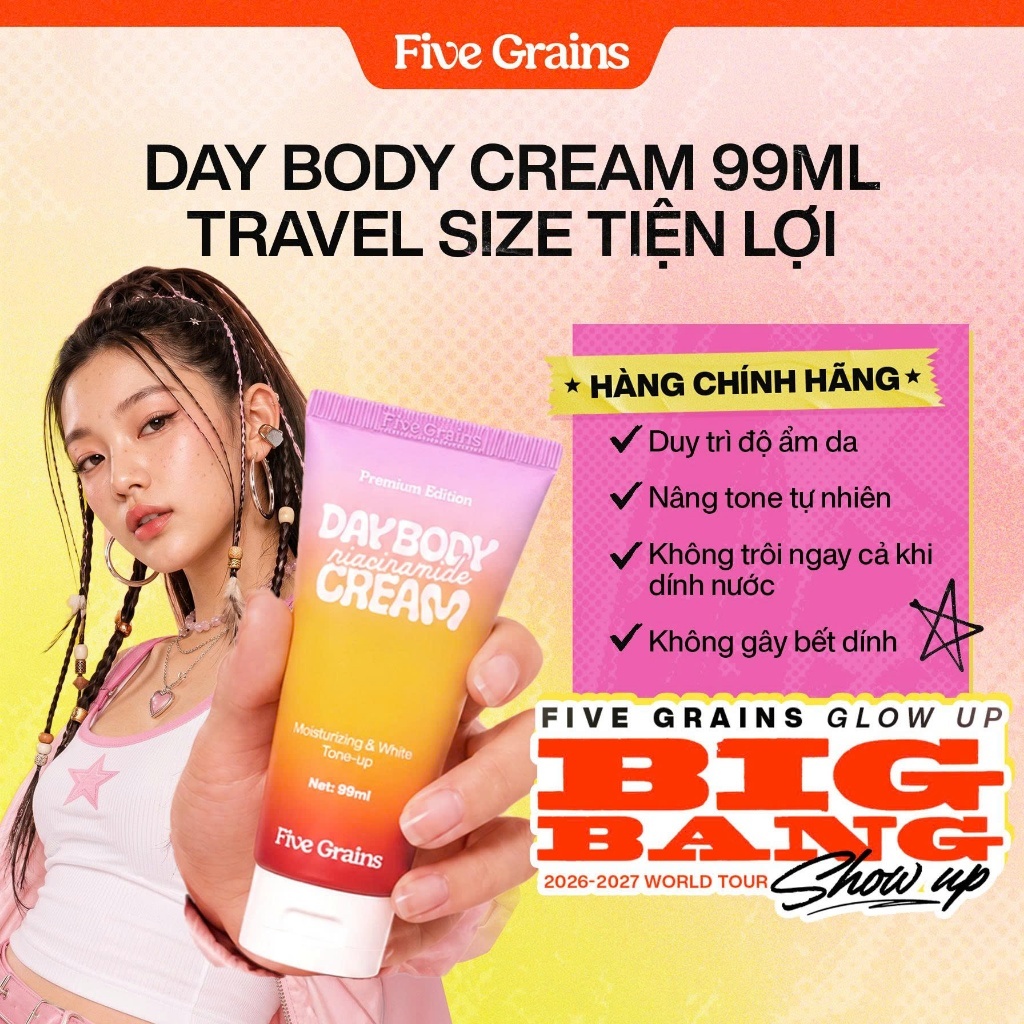 Kem Body Dưỡng Trắng Da Five Grains Nâng Tone Travel Size 99ml Niacinamide và Alpha Arbutin Cấp Ẩm Mềm Mịn Da Ban Ngày | BigBuy360 - bigbuy360.vn