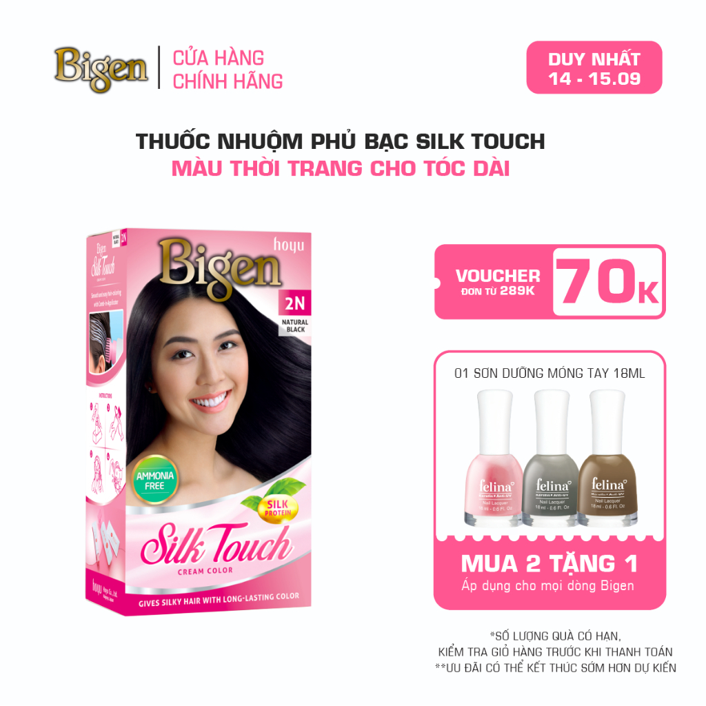 Thuốc Nhuộm Tóc Phủ Bạc Tại Nhà Bigen Silk Touch - Phủ Bạc Thảo Dược, Màu Thời Trang, Dưỡng Tóc Mềm Mượt 135ml