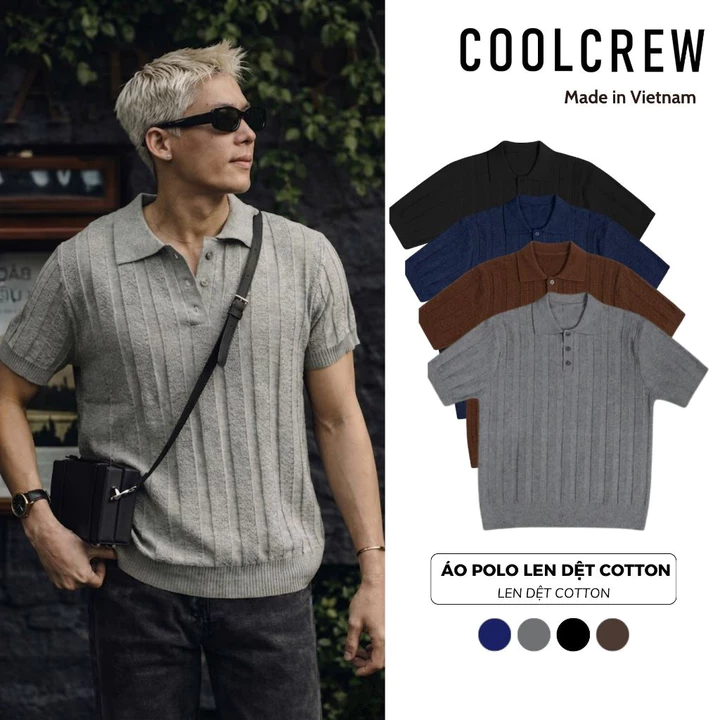 Áo Polo Ngắn Tay Len Dệt Kim Cotton 𝐂𝐎𝐎𝐋𝐂𝐑𝐄𝐖 Form Regular Fit Phong Cách Trẻ Trung Hàn Quốc ALC01 ALN058