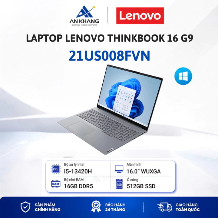 Laptop Lenovo ThinkBook 16 G9 IRL–21US008FVN( i5-13420H, 16"WUXGA_60Hz, 16GB_DDR5, SSD_512GB, Win 11, Xám) BH 24 tháng