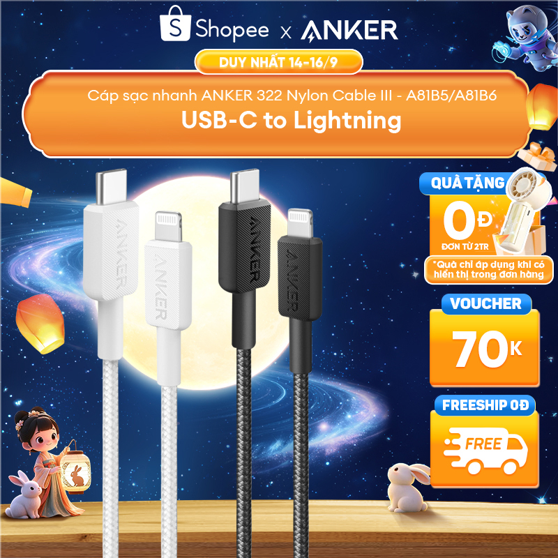 [Cho iPhone 8 -14] Cáp Sạc Nhanh ANKER 322 Nylon Dù USB-C to Lightning | Đạt chứng nhận MFi Apple | Chắn chắc - A81B5/6