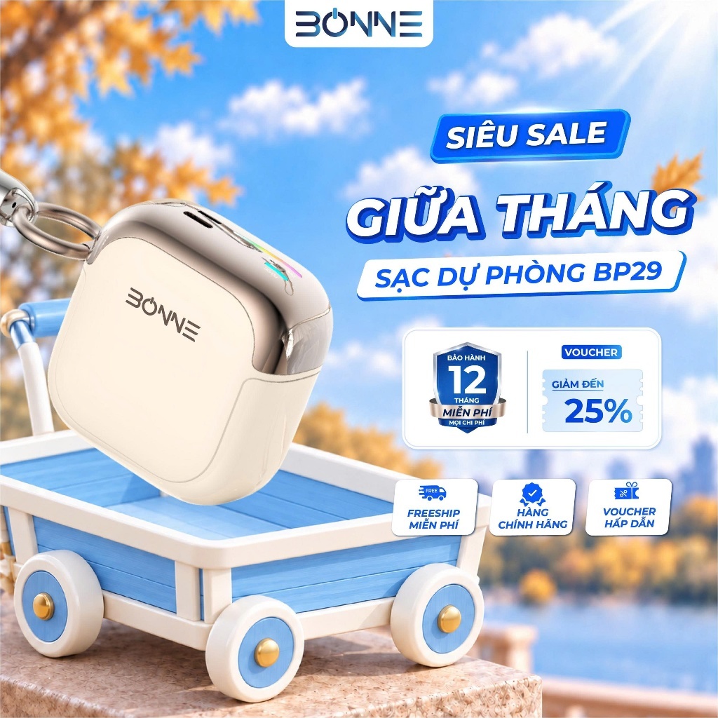 Sạc Dự Phòng Mini BP29 Chính Hãng BONNE TECH , Tích Hợp Dây Đeo Type C To L , Bảo hành 12 Tháng.