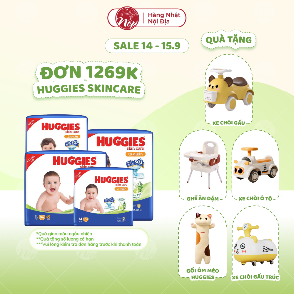 [SIÊU NHIỀU MIẾNG] Tã bỉm quần Huggies Skincare Jumbo M106/L104/XL88/XXL80 - nepshop1