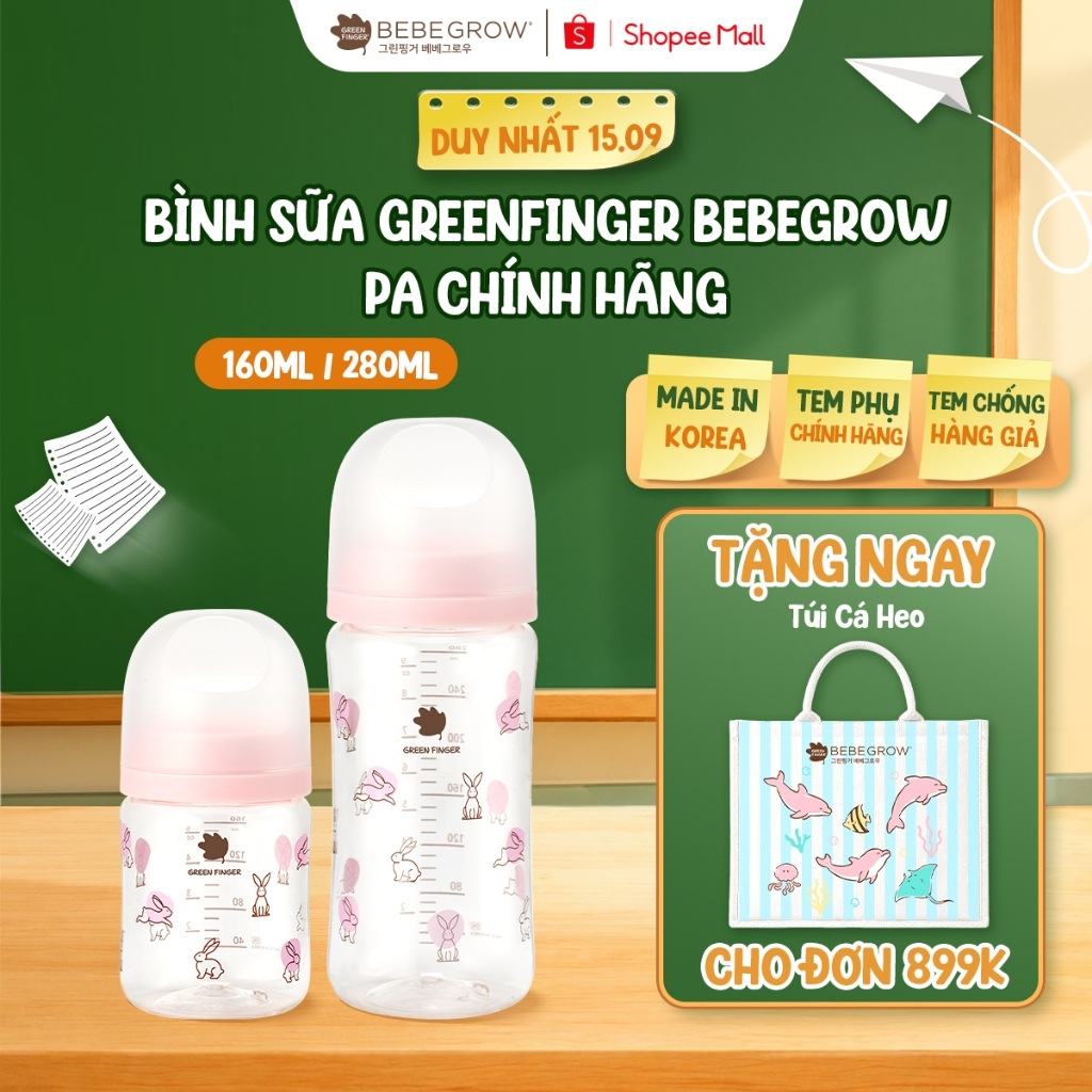 [Tiệt trùng UV] Bình sữa nhựa PA G850 Greenfinger Bebegrow Pure Baby khả năng chống UV cao, an toàn cho bé