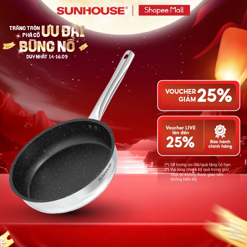 Chảo Inox Impact SUNHOUSE ECO IN20-24-26M5 - Đáy từ công nghệ mới Impact Bonding - Dùng được trên mọi loại bếp