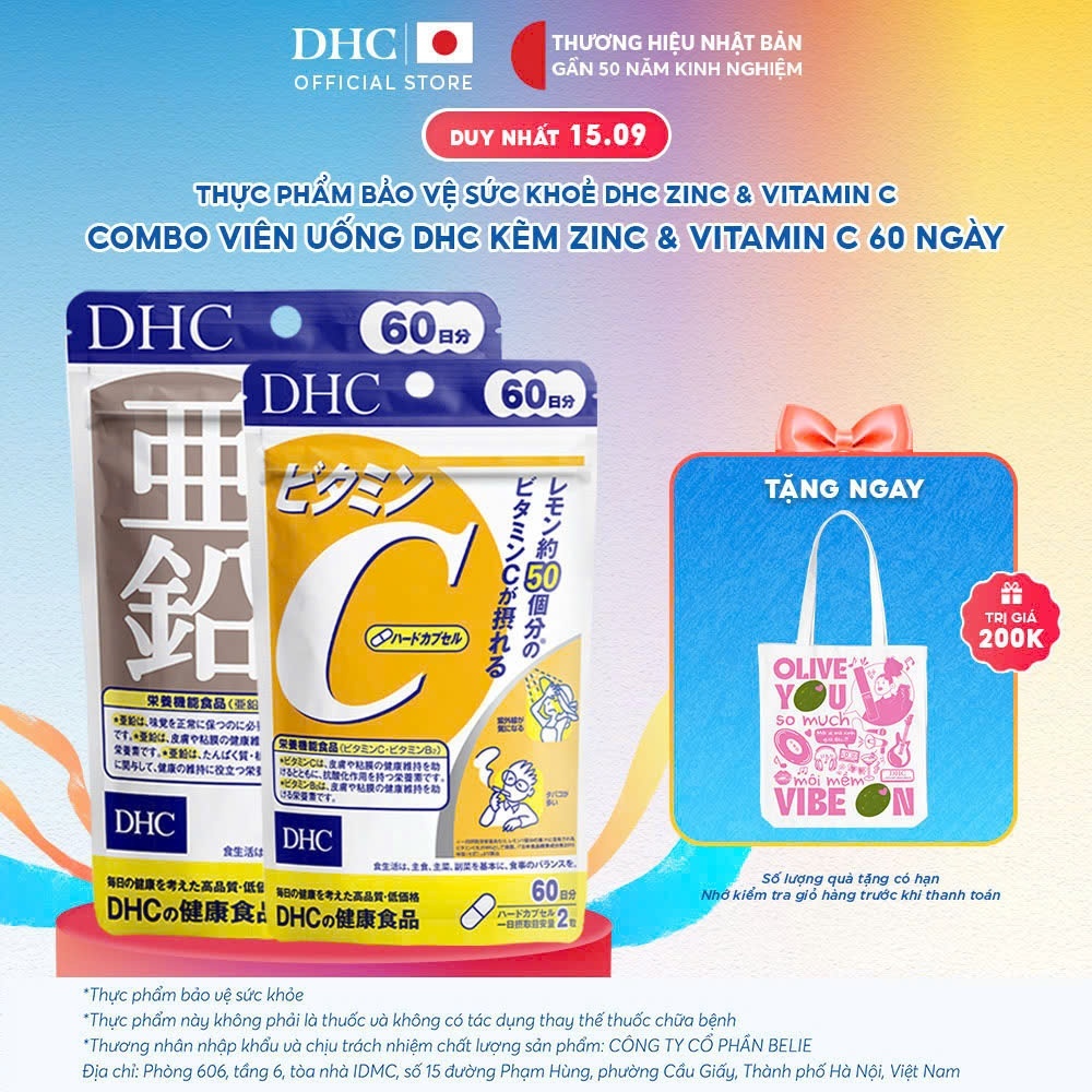 Combo Viên uống DHC Vitamin C & Kẽm (60 ngày) - Thực phẩm bảo vệ sức khoẻ DHC Vitamin C & Zinc