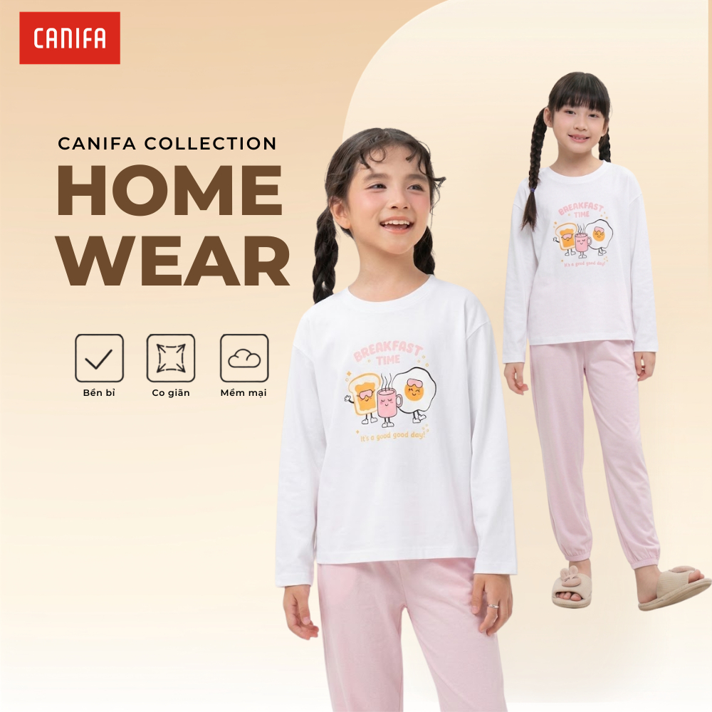 Bộ quần áo bé gái dài tay CANIFA mặc nhà mềm mại an toàn với làn da OEKOTEX CANIFA 1LS26W010
