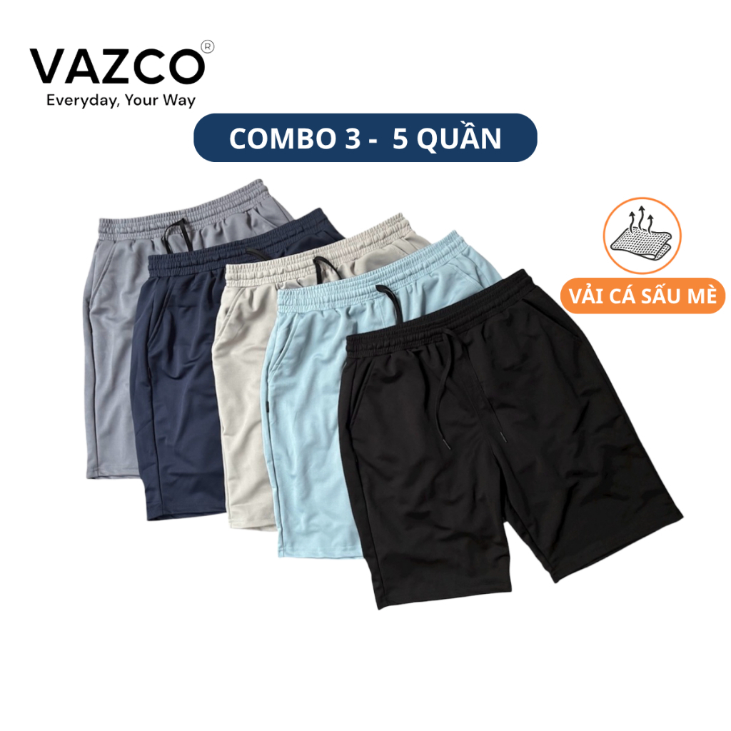 COMBO 3-5 QUẦN SHORT NAM NỮ VẢI CÁ SẤU MÈ VAZCO [Q31], QUẦN ĐÙI DÁNG DÀI NGANG GỐI, LƯNG THUN DÂY RÚT, THOÁNG MÁT