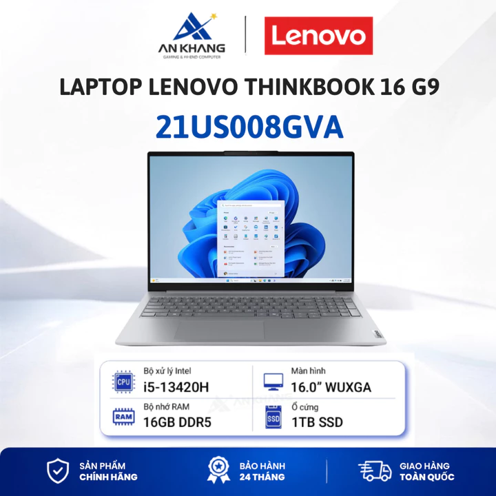 Laptop LENOVO ThinkBook 16 G9 IRL 21US008GVA( i5-13420H, 16GD5, 1TBSSD, 16.0WUXGA, NoOS, Xám) Bảo hành 24 tháng