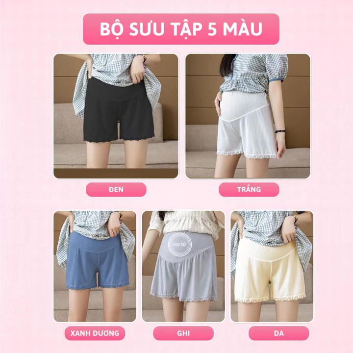 Quần Đùi Bầu LYSAVA Mặc Trong Váy Kín Đáo Chất Vải Lụa Tăm Mềm Mịn - Quần Short Bầu Mặc Nhà Mặc Ngủ Cho Mẹ Bầu, QD2