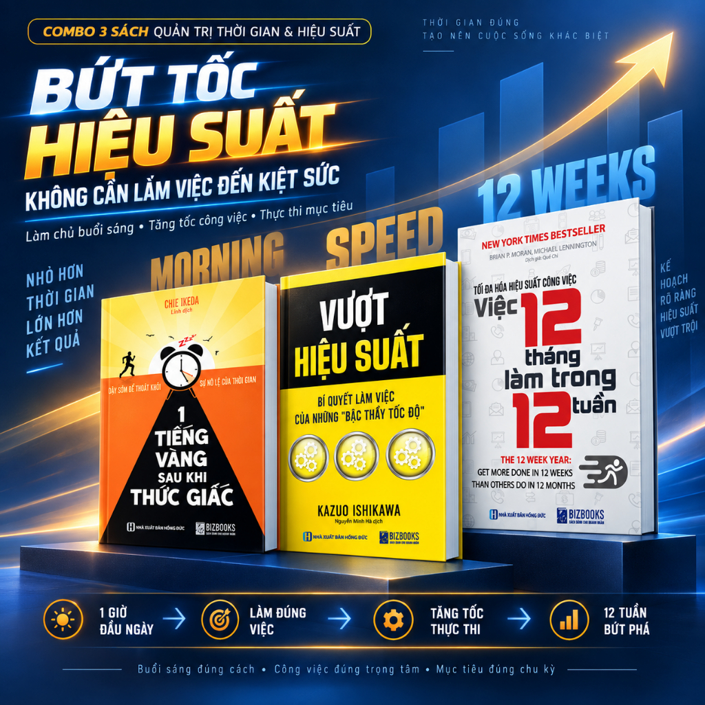 Sách Sách Tối Ưu Hiệu Suất | Việc 12 Tháng Làm Trong 12 Tuần + 1 Tiếng Vàng Sau Khi Thức Giấc + Vượt Hiệu Suất