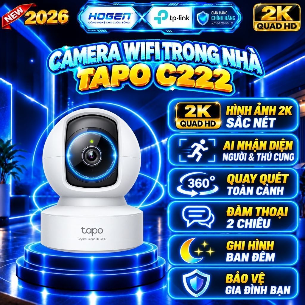 Camera Wifi Trong Nhà TP-Link Tapo C200 C222 Xoay 360 Độ Đàm Thoại 2 Chiều,Tích Hợp AI,Bảo Hành 24TH