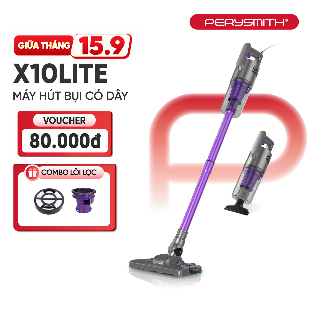 Máy Hút Bụi Cầm Tay PerySmith X10Lite Siêu Nhẹ 1.0kg Lọc HEPA 0.25 Micron Đa Năng 4 Trong 1