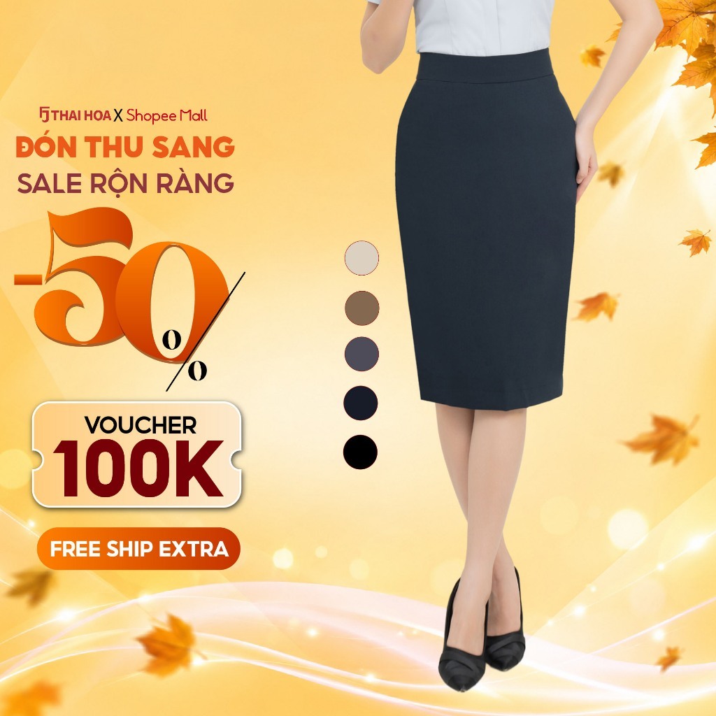 Chân váy nữ 239 chất liệu gỗ sồi dáng bút chì túi đồng hồ nhiều màu Thái Hòa