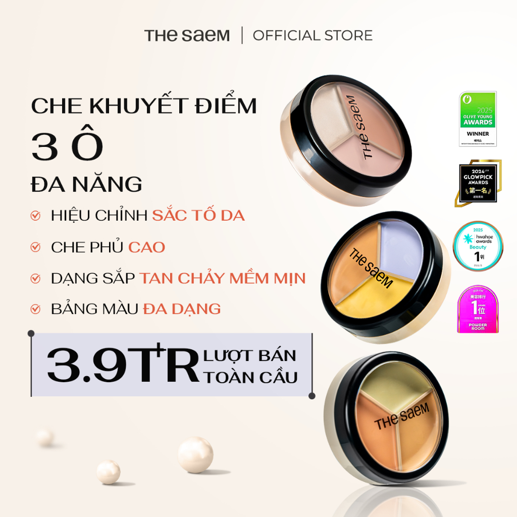 [THE SAEM] Che khuyết điểm 3 ô đa năng che phủ cao Cover Perfection Triple Pot Concealer