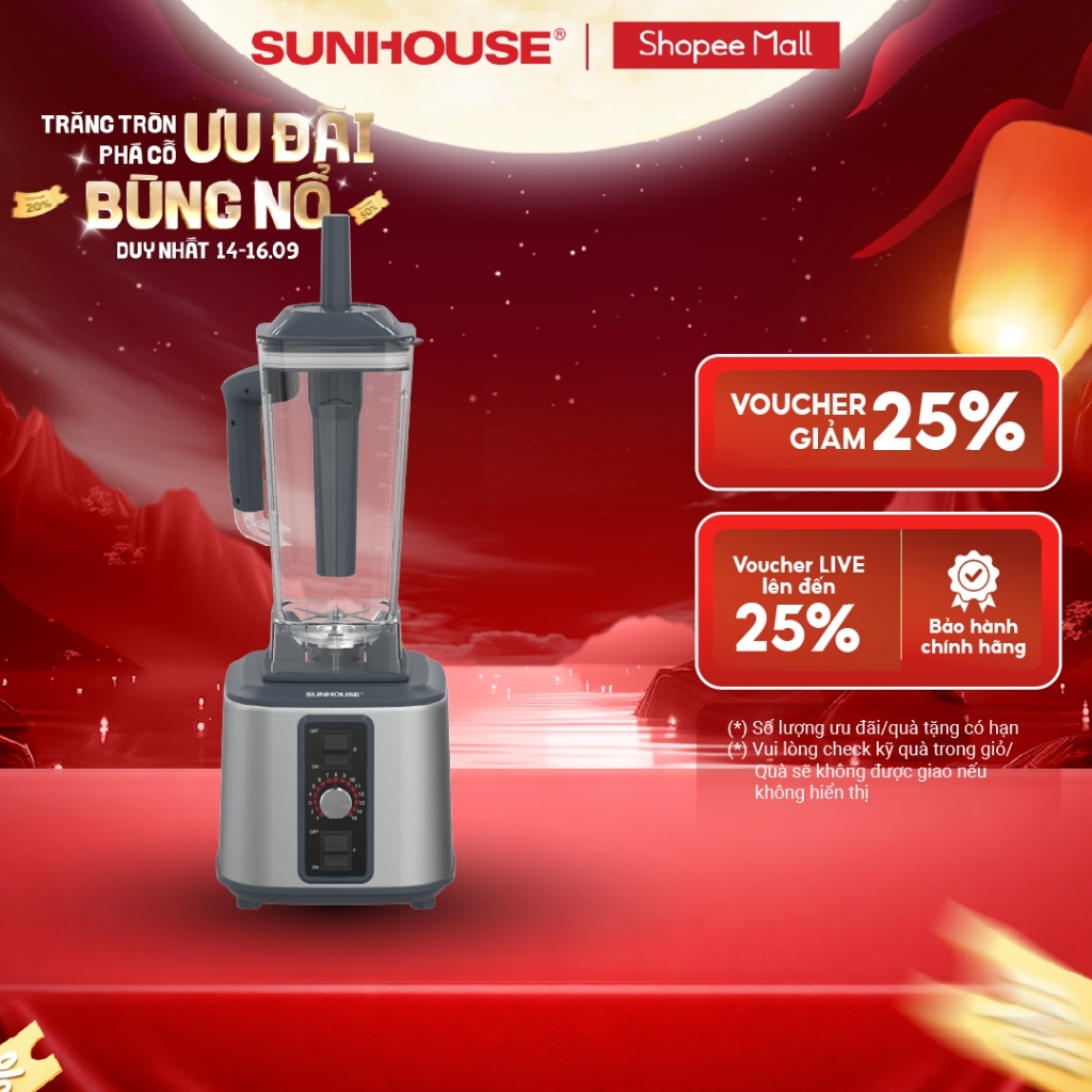 Máy xay sinh tố công nghiệp Sunhouse SHD5381 - Công suất 1000W - Dung tích lớn - 15 mức công suất tùy chỉnh 2L -