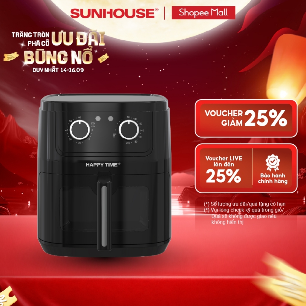 Nồi chiên không dầu 6.5L Happy Time HTD4024 - Dung tích 6.5L - Rapid Air 360° giảm dầu mỡ - Núm xoay điều chỉnh