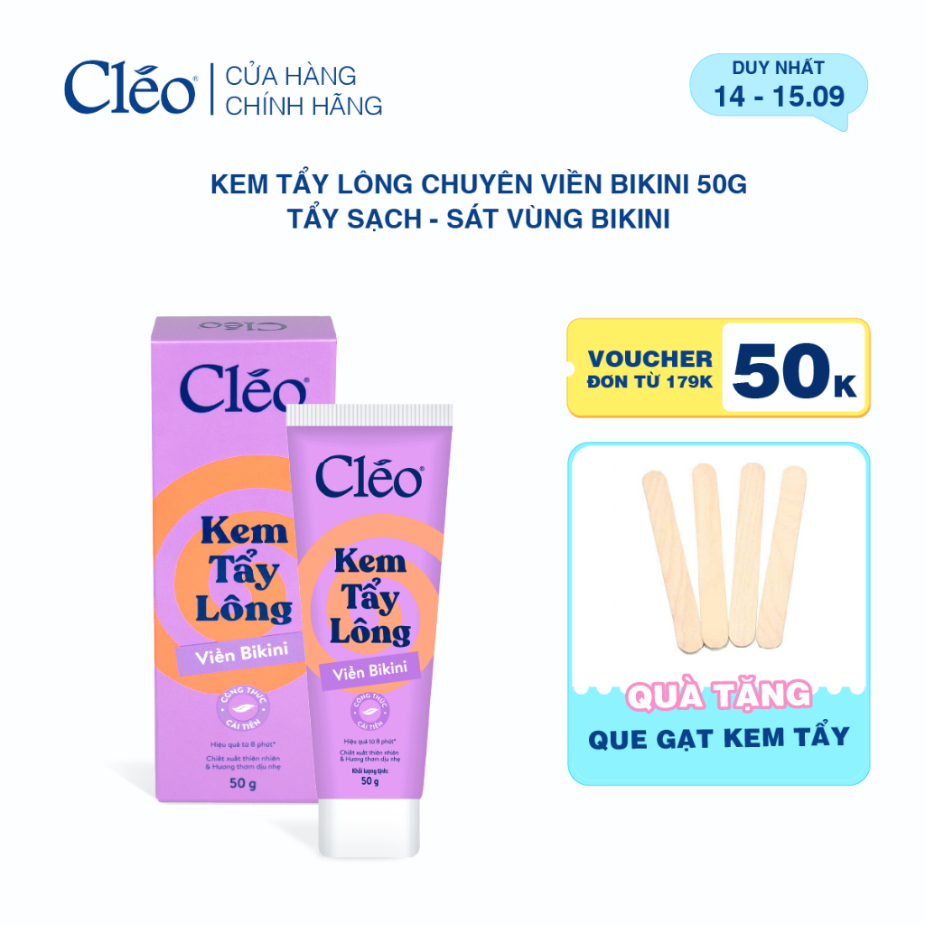 Kem Tẩy Lông Bikini, Chuyên Tẩy Lông Vùng Nhạy Cảm Cho Nữ & Nam Cleo, Tẩy Lông Sạch Sát, Không Kích Ứng 50g