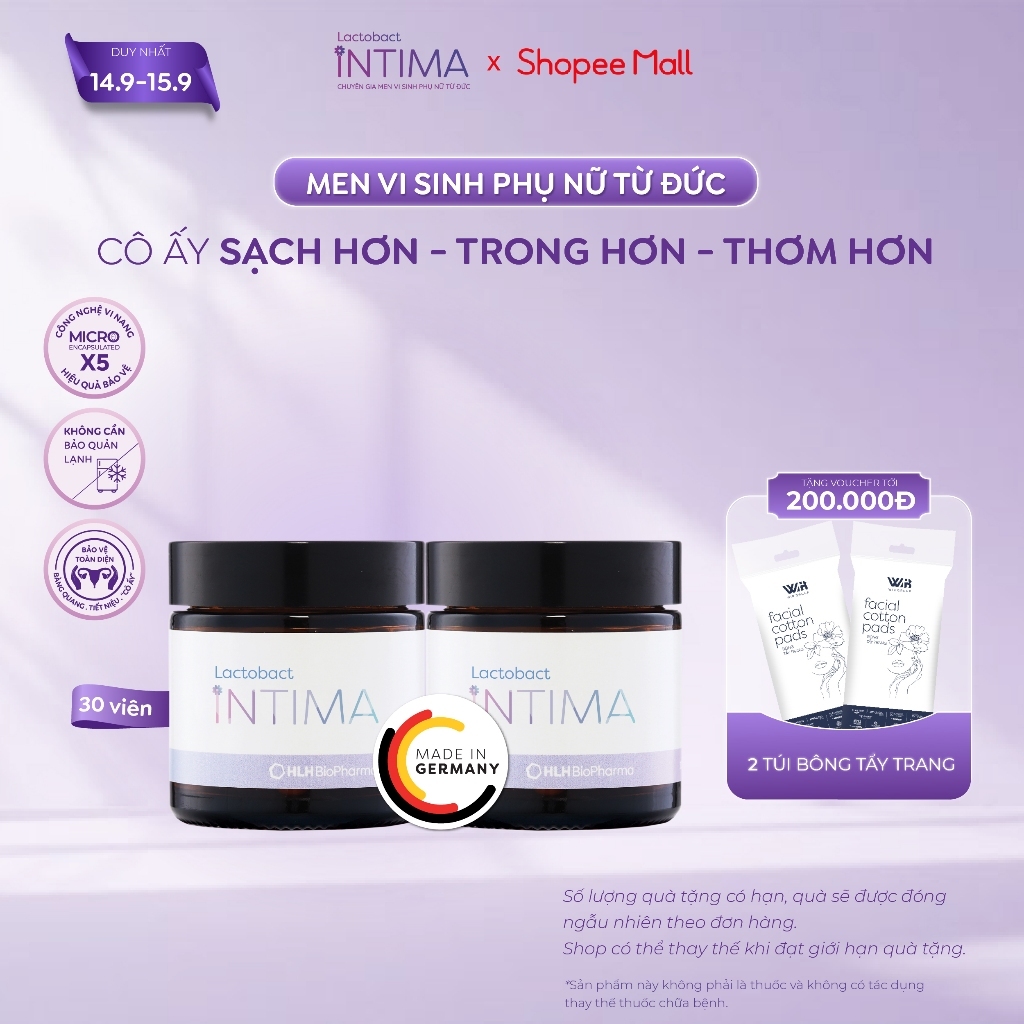 2 Hộp men vi sinh phụ nữ Lactobact Intima bổ sung lợi khuẩn, hỗ trợ giảm tái phát viêm, ngứa rát, tăng đề kháng cô bé