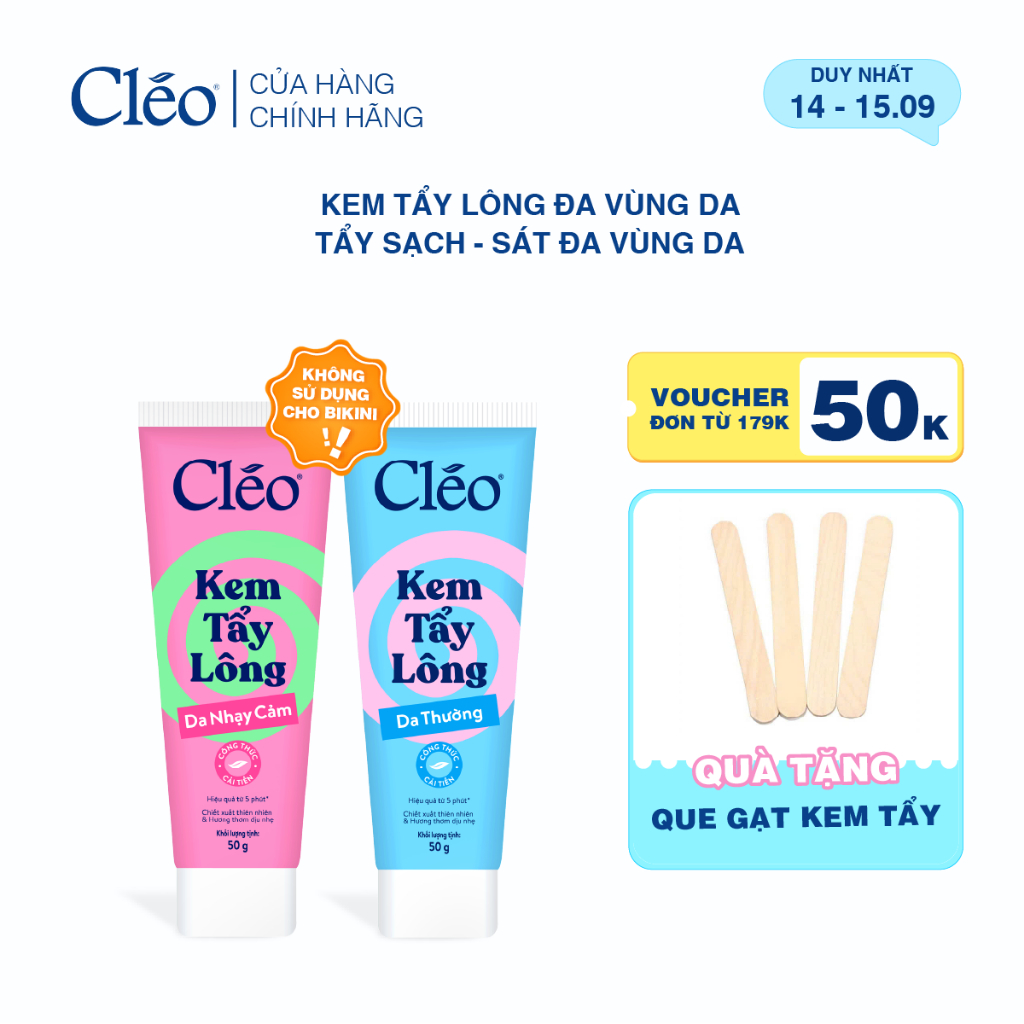 Kem Tẩy Lông Nách, Tẩy Lông Tay Chân Cleo, Tẩy Lông Sạch. Sát, Không Kích Ứng 50g